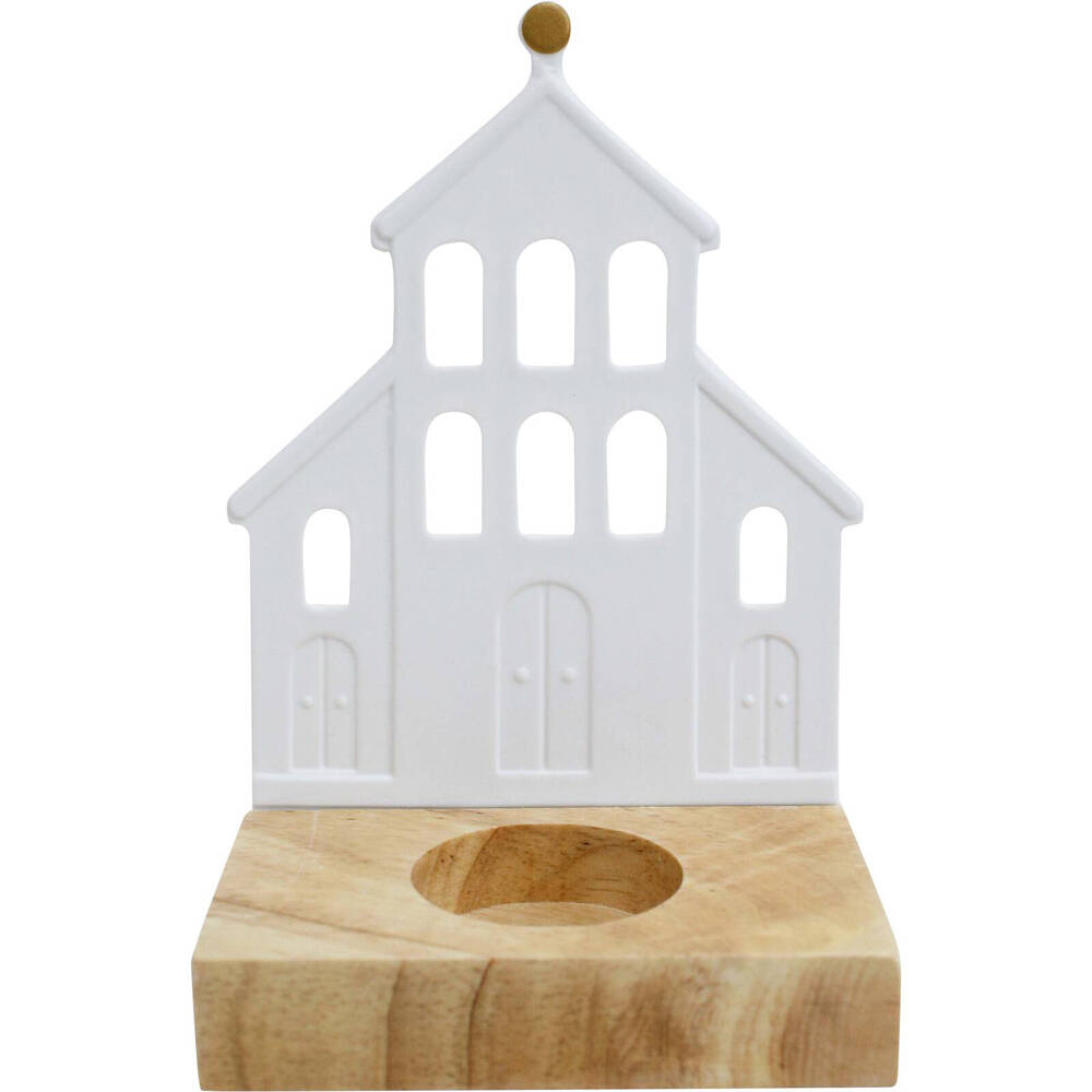 2PK LVD Porcelain Tealight Candle Holder Display Church 14cm - White