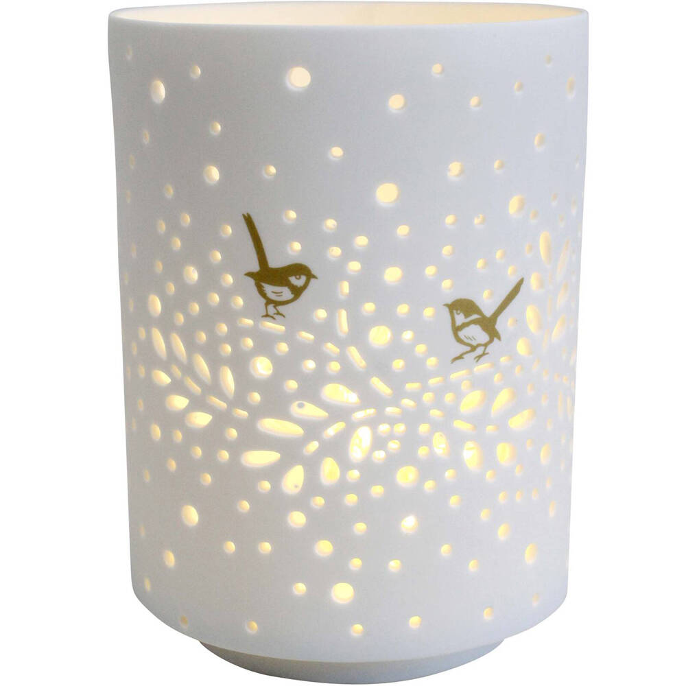 LVD Porcelain Tealight Candle Holder Display Midnight Bird 14cm - White