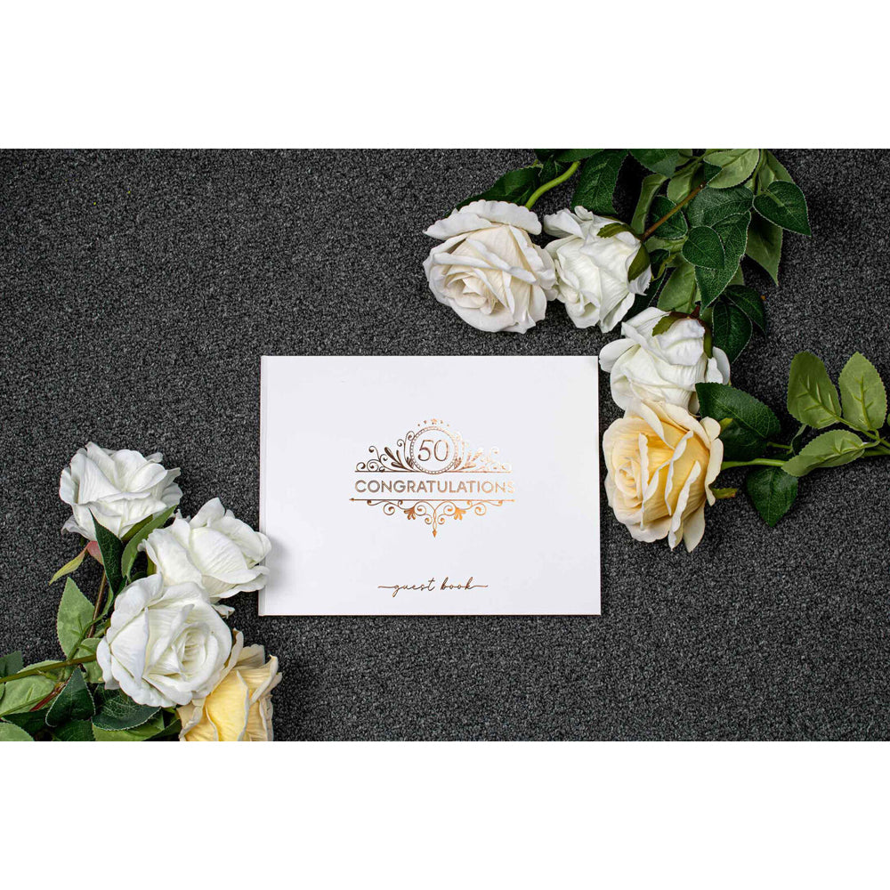 50th Guest Book Celebration 23x18cm White/Rose Gold
