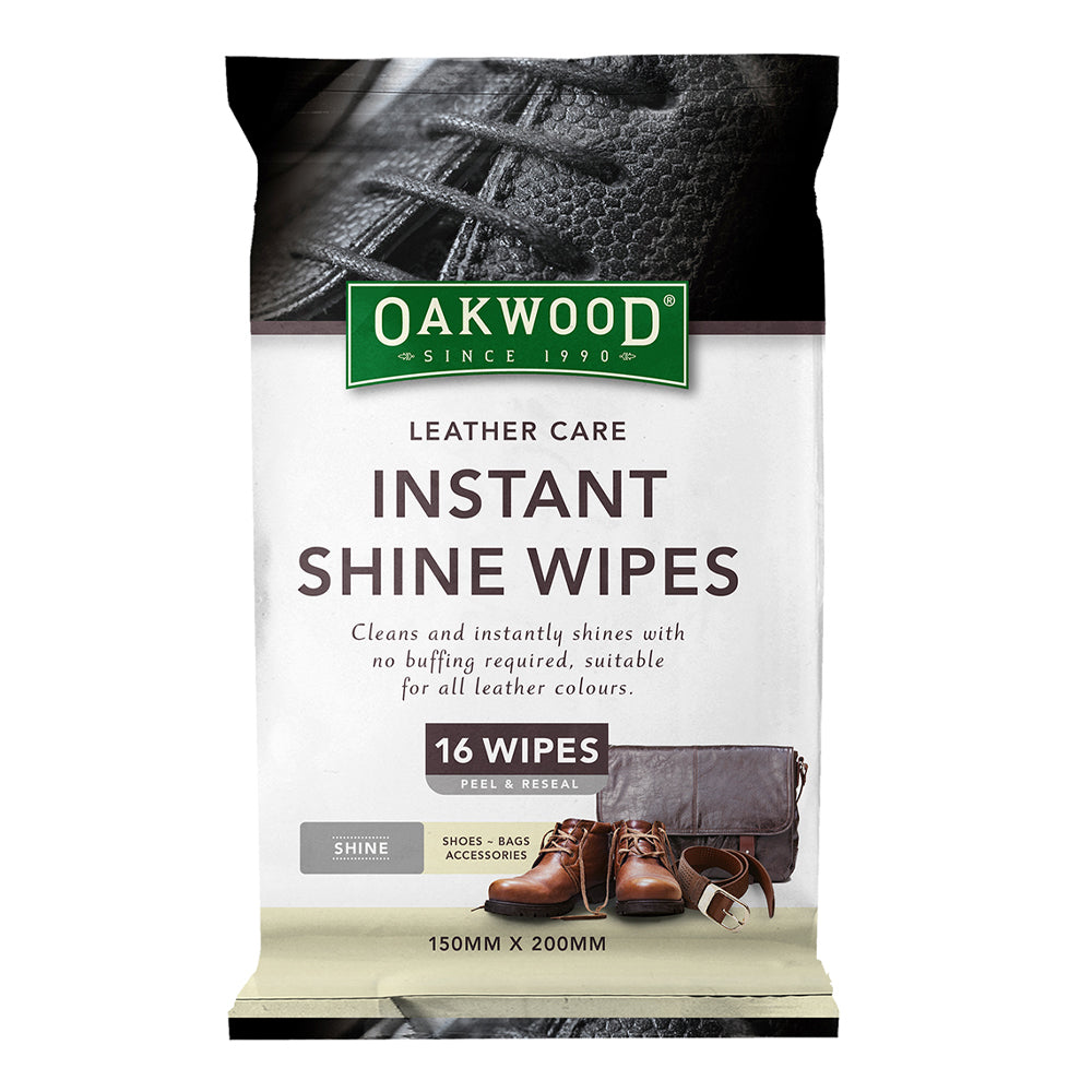 3 x 16pc Oakwood Leather Care Instant Shine Wipes 15 x 20cm