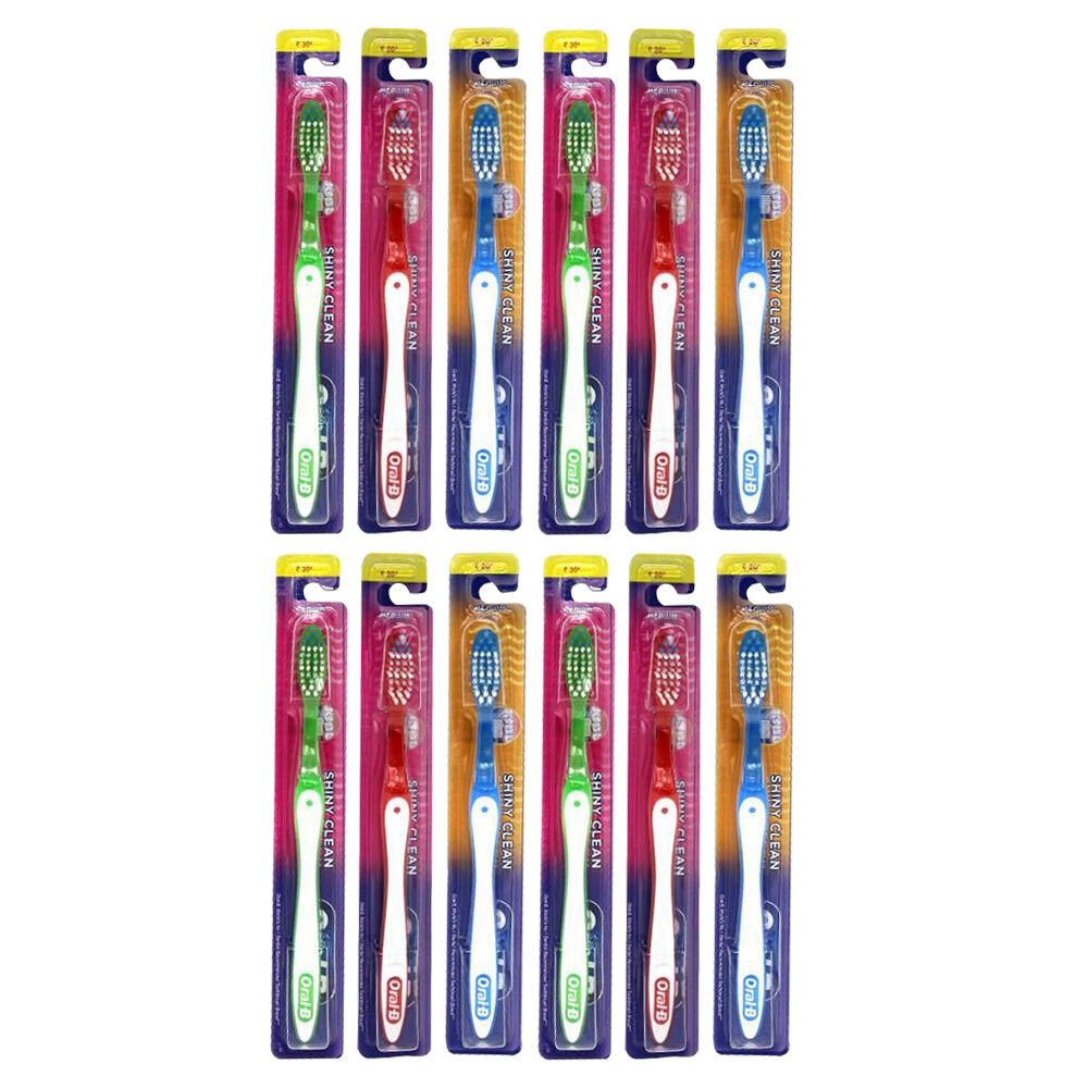 12PK Oral B Shiny Clean Medium Standard Toothbrush Dental Care