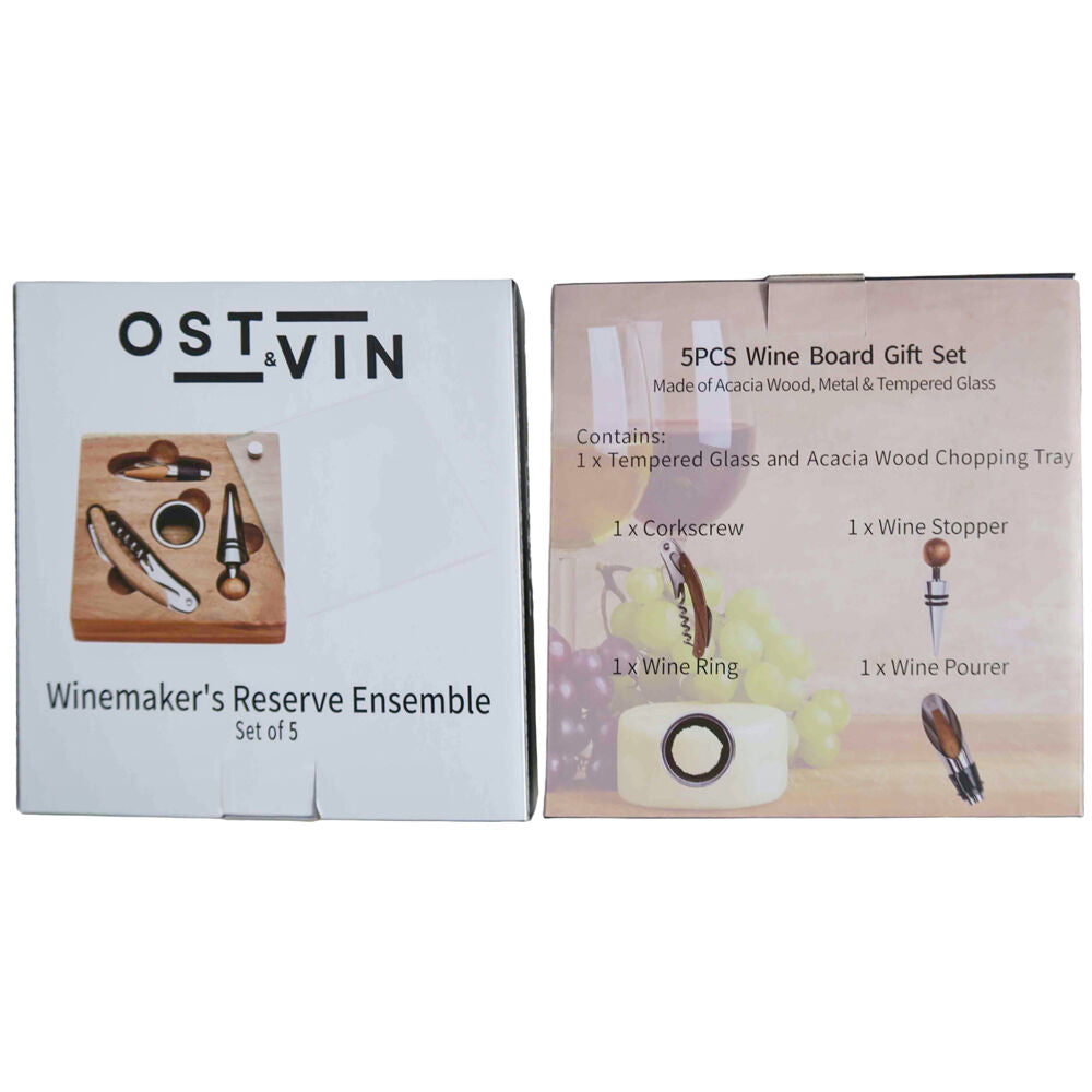 4pc NF Living Wine Board Gift Set 16x16cm Solid Brown