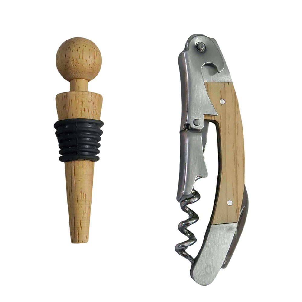 2pc NF Living Wine Gift Set Corkscrew And Airtight Stopper Solid Brown