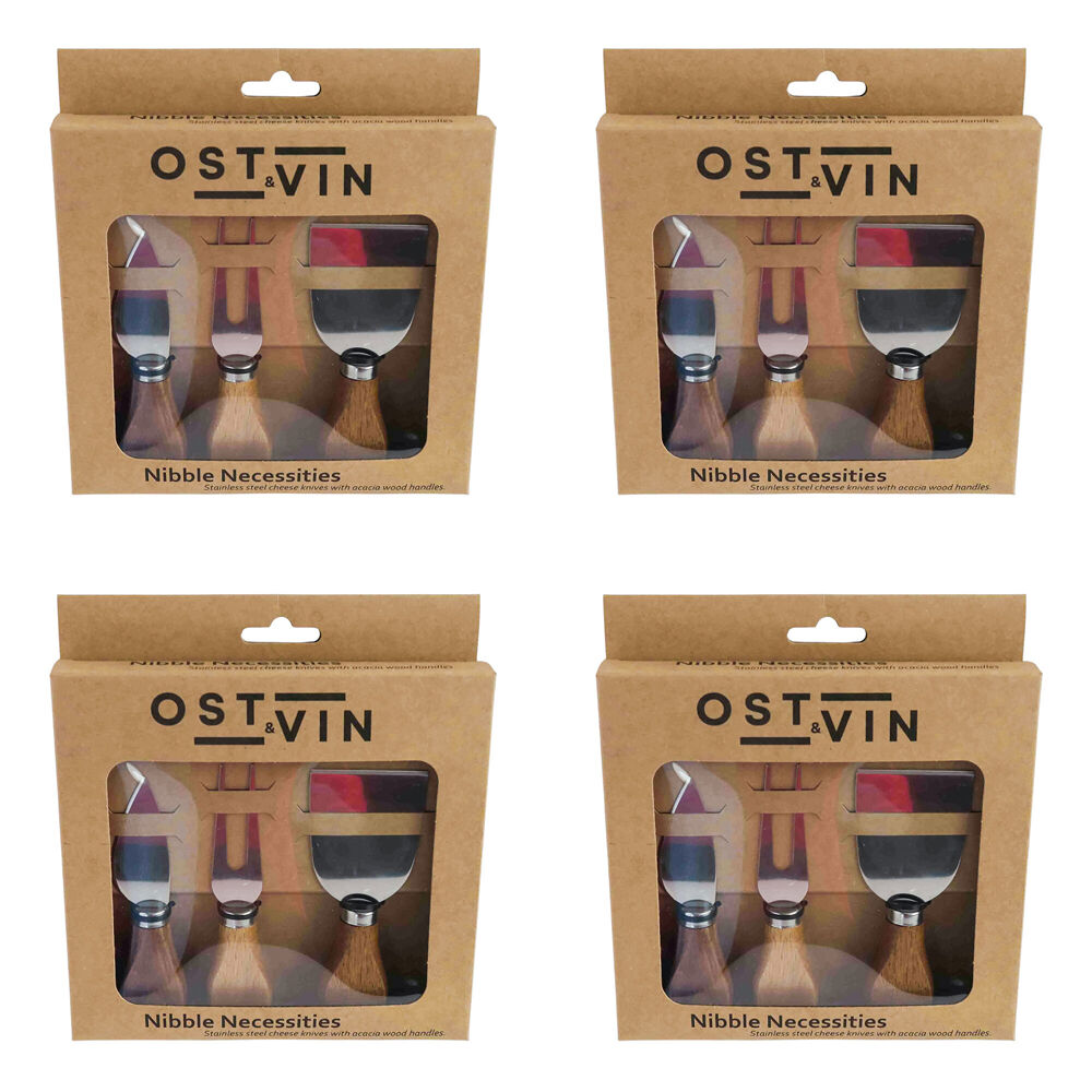 4x 3pc NF Living Acacian Cheese Set 21x17 Knife Dinnerware/Serveware Brown
