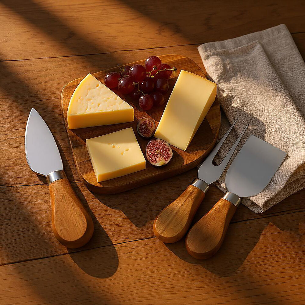 4x 3pc NF Living Acacian Cheese Set 21x17 Knife Dinnerware/Serveware Brown