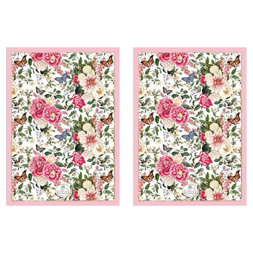 2PK Floral Garden Decorative Pink Kitchen Cooking Tea Towel