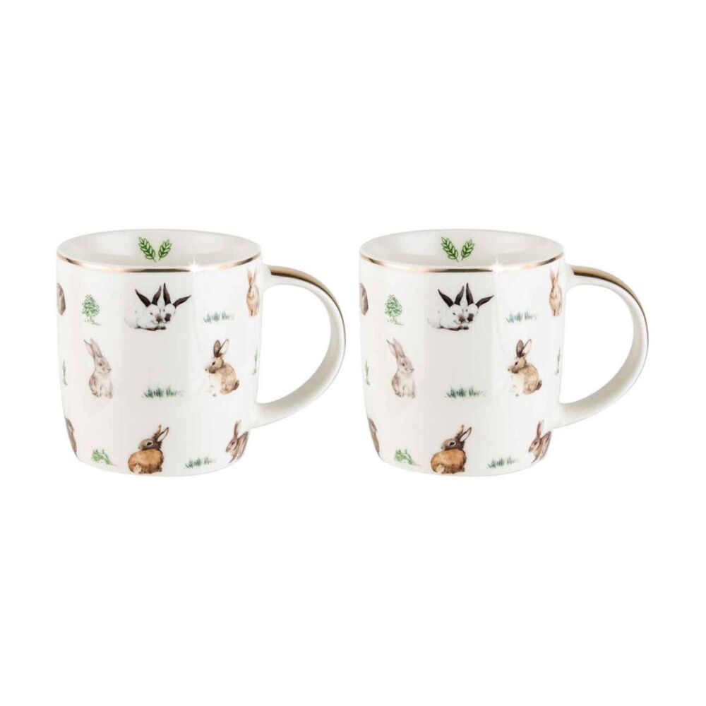 2PK LMD Bunnies Farm Lane New Bone China Coffee Mug 360ml - White