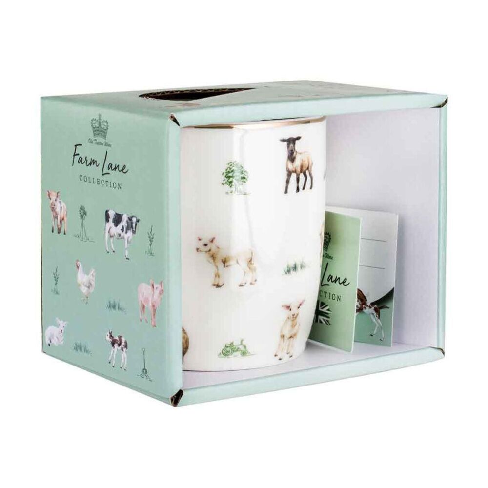 2PK LMD Sheep Farm Lane New Bone China Coffee Mug 360ml - White