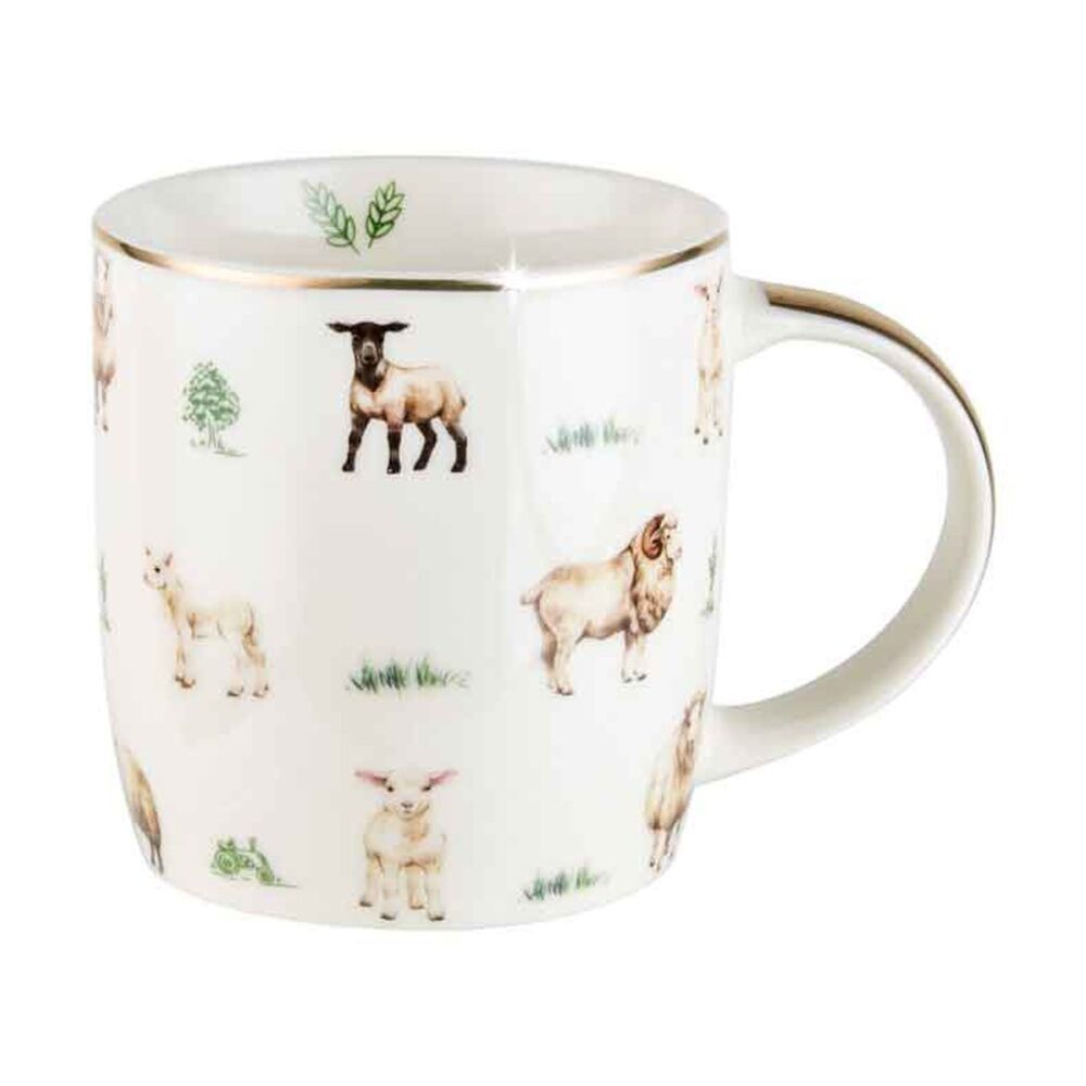 2PK LMD Sheep Farm Lane New Bone China Coffee Mug 360ml - White