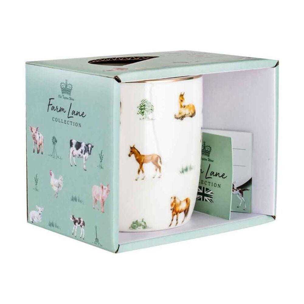 2PK LMD Horses Farm Lane New Bone China Coffee Mug 360ml - White