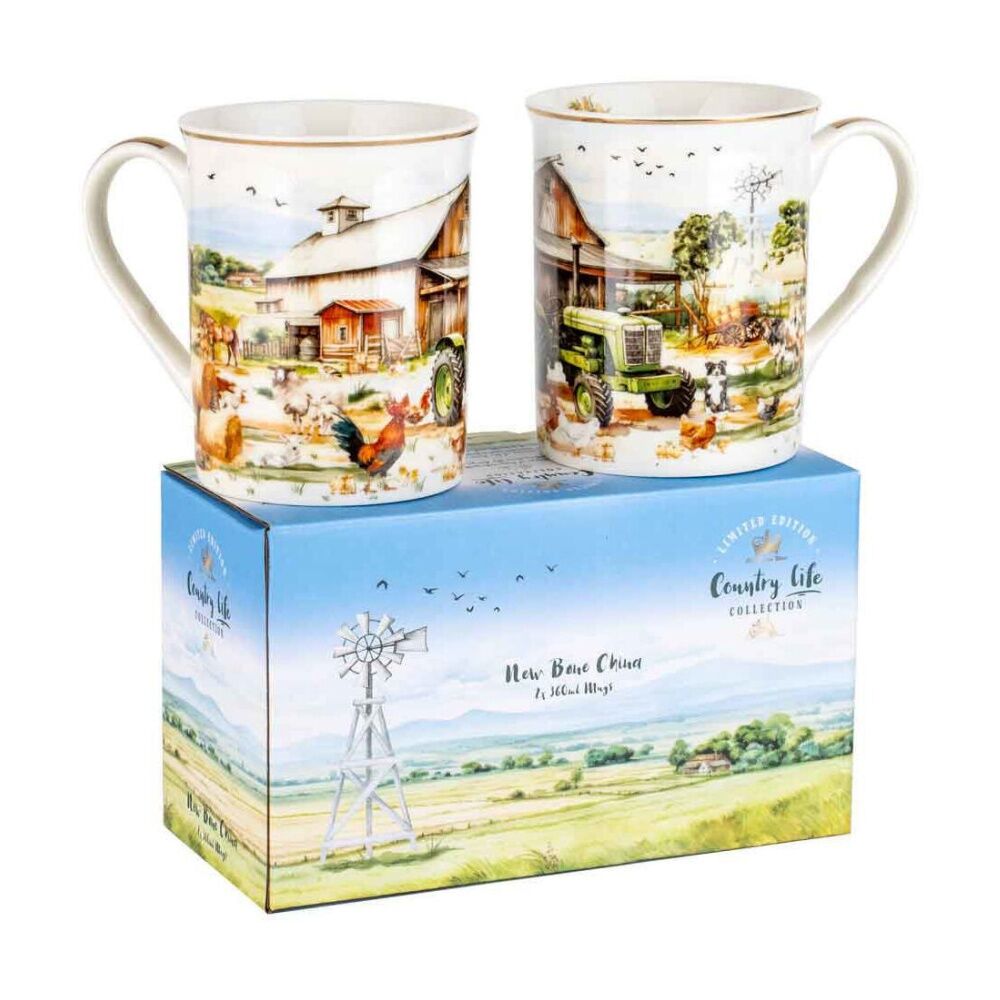 2x 2pc LMD Country Life New Bone China Coffee Mug 360ml