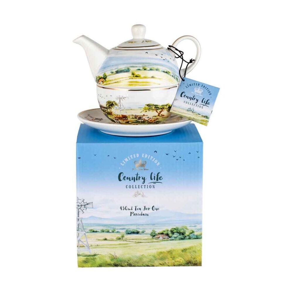 2PK LMD Country Life New Bone China Tea For One Teapot w/ Saucer 450ml