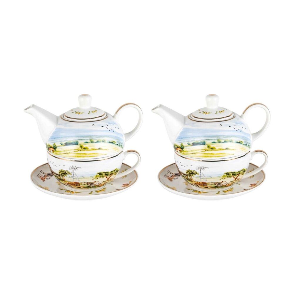 2PK LMD Country Life New Bone China Tea For One Teapot w/ Saucer 450ml