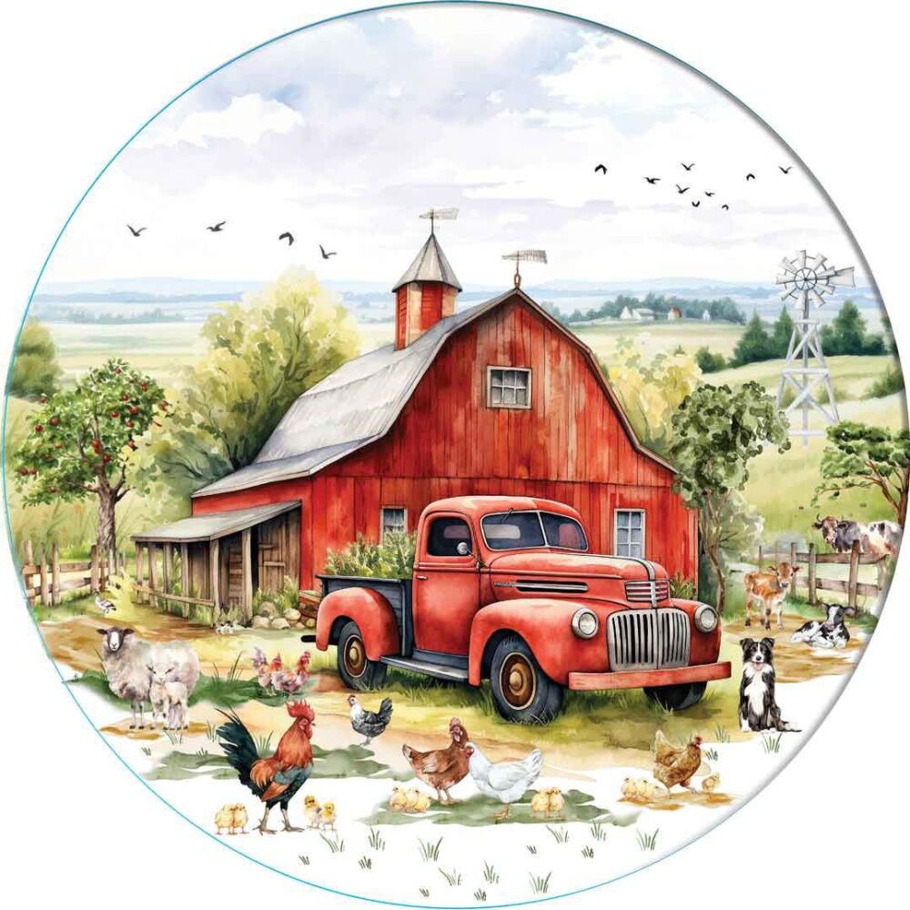 2PK LMD Country Life Ceramic Surface Protector Round 25cm - Red Truck