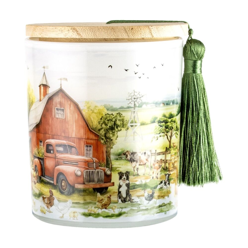2PK LMD Country Life Glass 45hr Candle w/Tassel/Lid Home Decor 300g - Red Truck