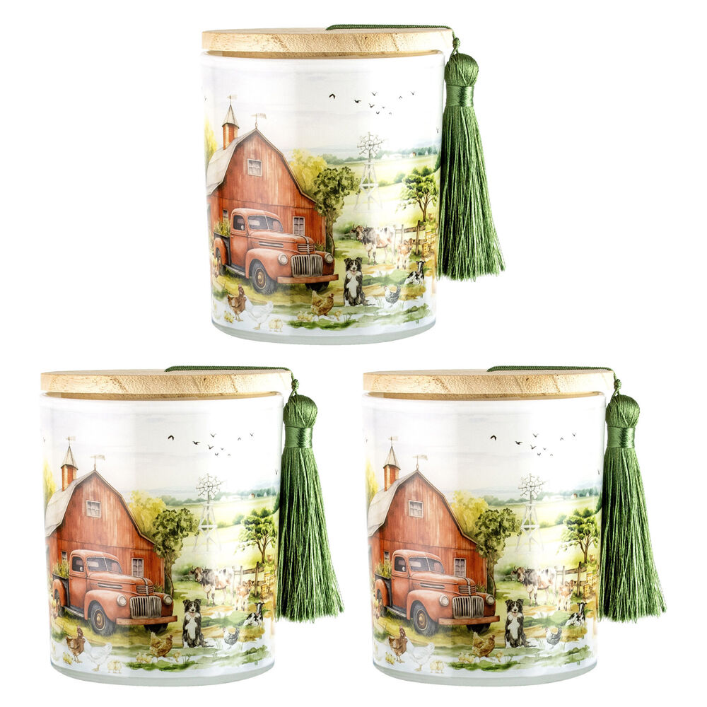 3PK LMD Country Life Glass 45hr Candle w/Tassel/Lid Home Decor 300g - Red Truck