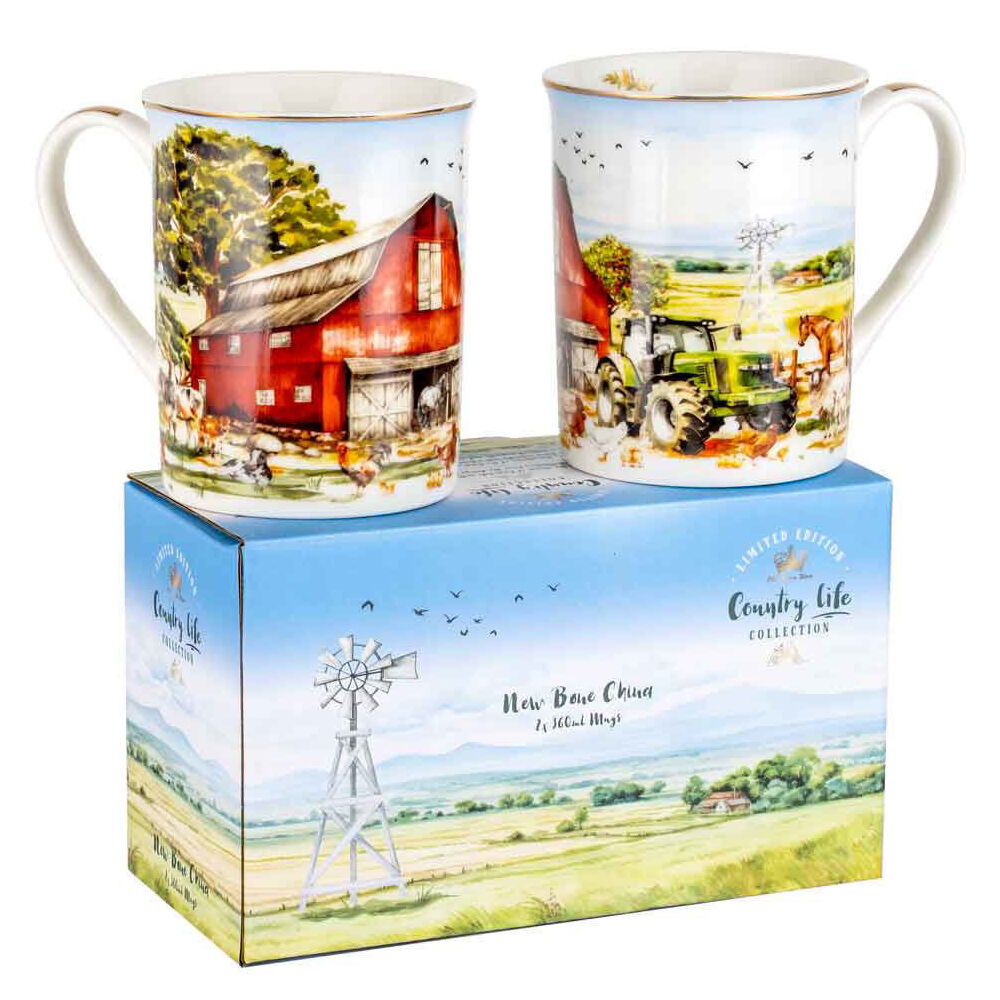 2pc LMD Country Life Ceramic Coffee Mug Drinkware 360ml