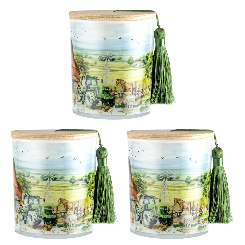 3PK LMD Country Life Glass Candle w/ Tassel/Lid Home Decor 300g - Farm Animals