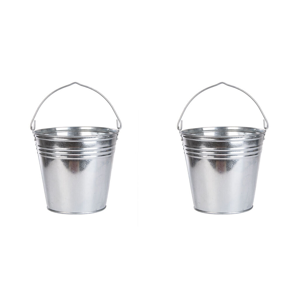 2PK Esschert Design Zinc Metal Bucket Outdoor Garden Container 9.1L Silver