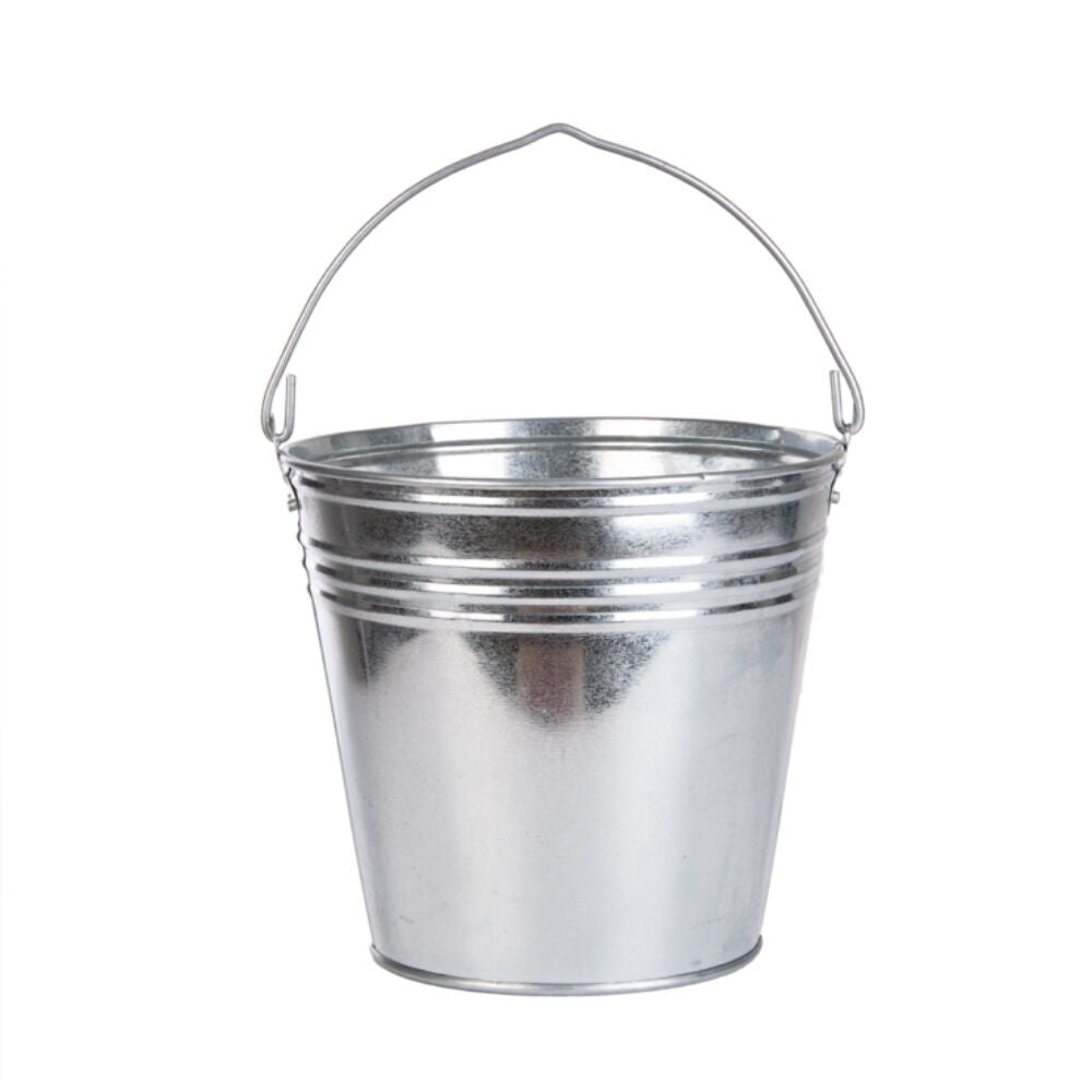 2PK Esschert Design Zinc Metal Bucket Outdoor Garden Container 9.1L Silver