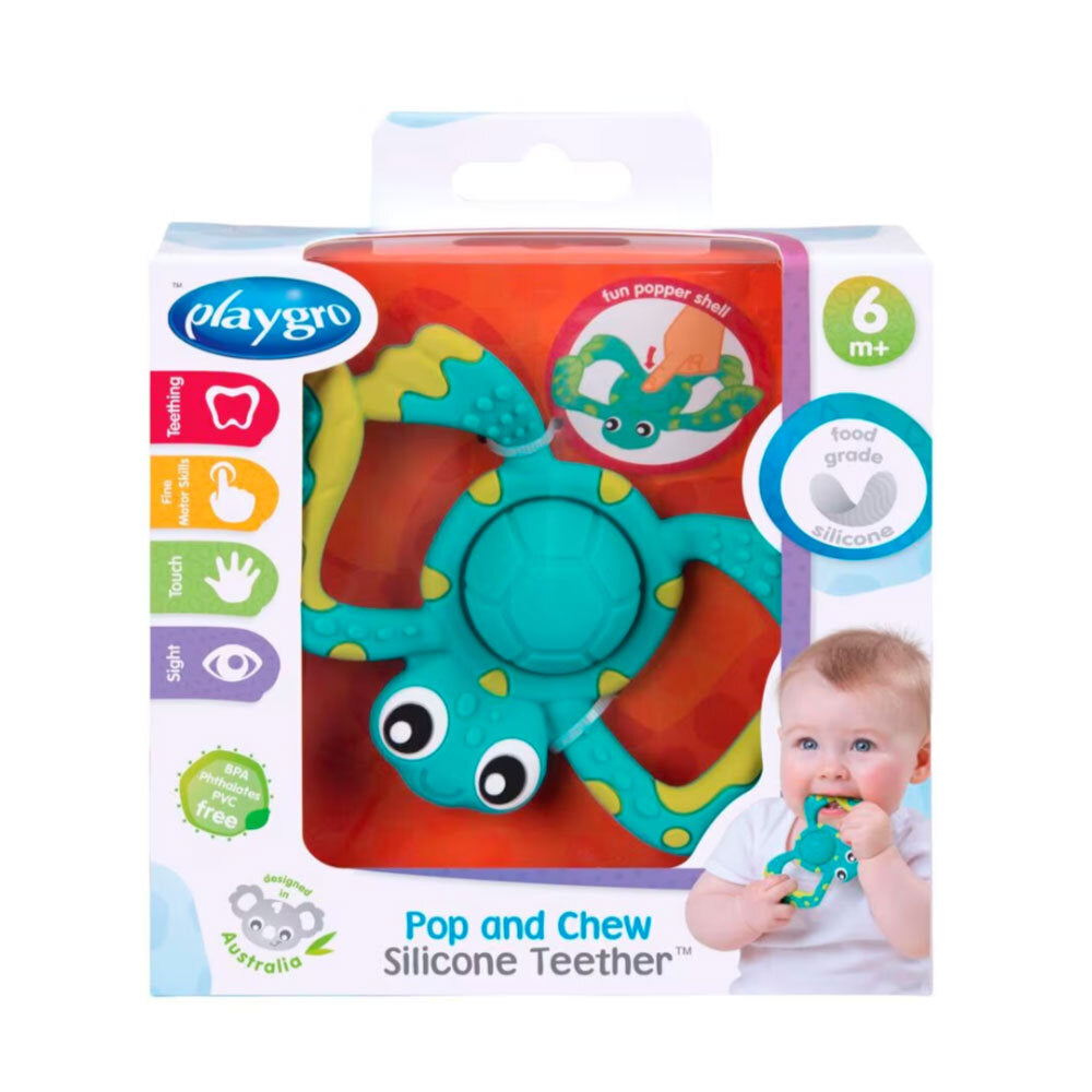 2PK Playgro Pop and Chew Silicone Teether Baby Activity Toy 6m+