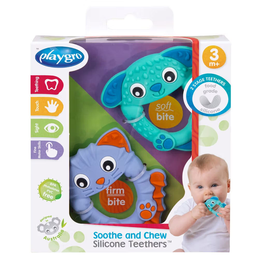 2PK Playgro Soothe and Chew Kobie Cat Silicone Teether 0m+