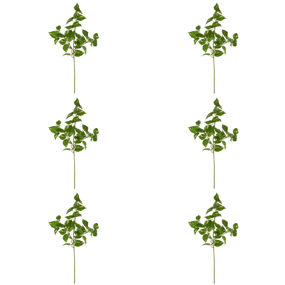 6PK Belle Pothos Leaf Spray Stem Light Green Artificial Plant Home Decor - Green
