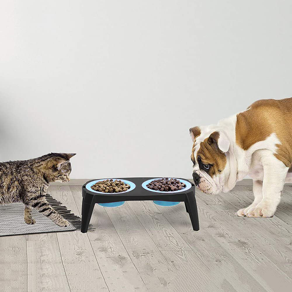 2x Pro Pet 39x20cm Double Dog Bowl w/ Stand - Light Blue/Black