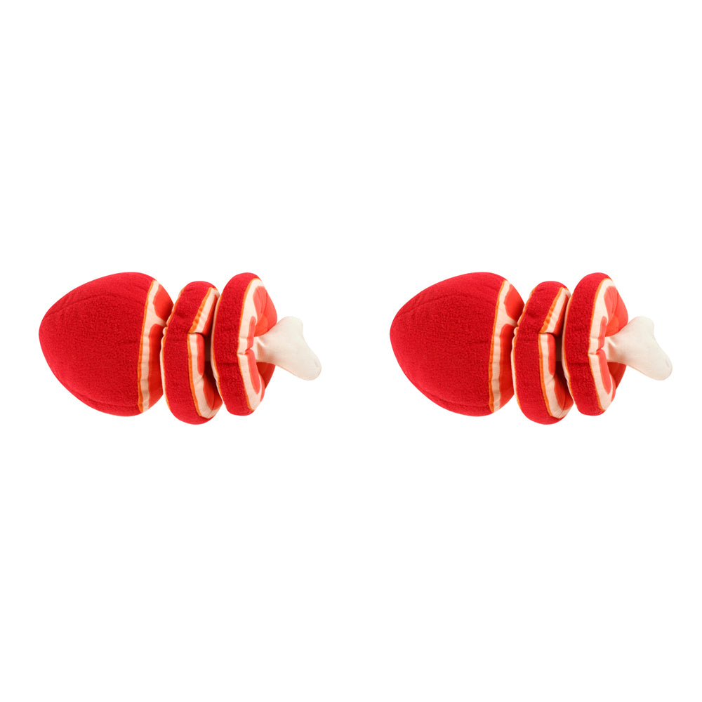 2x Pro Pet 23x12cm Meat Joint Plush w/ Squeaker Dog Toy - Red