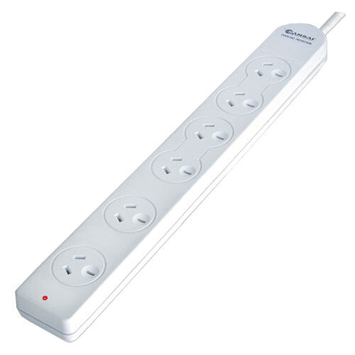 2PK Sansai 6-Way Overload Protected Powerboard - White
