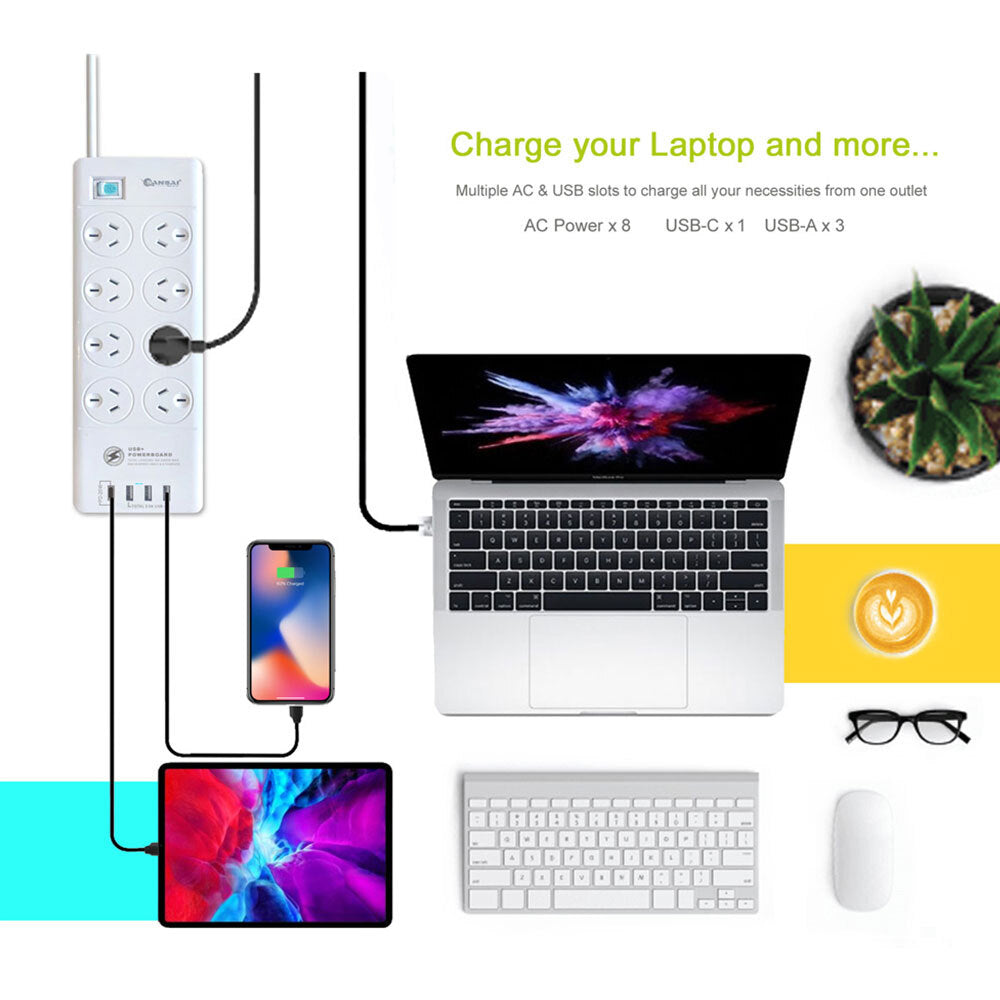 Sansai 8 Sockets USB-A/USB-C Powerboard