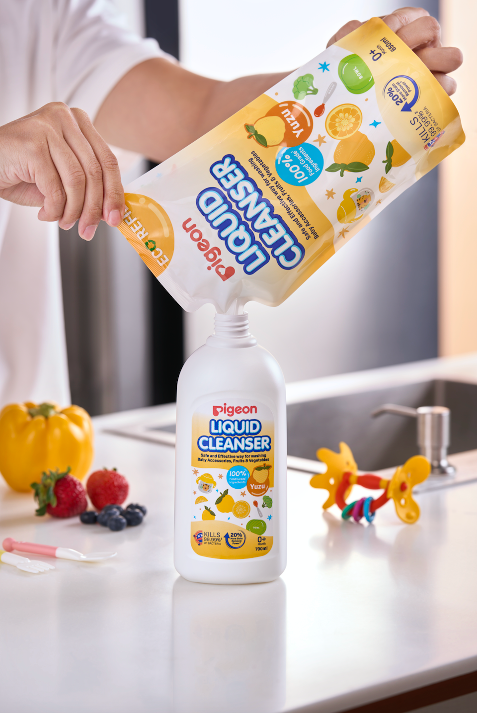 2PK Pigeon Liquid Cleanser 650ml Refill Citrus Food Safe Baby Bottle Wash
