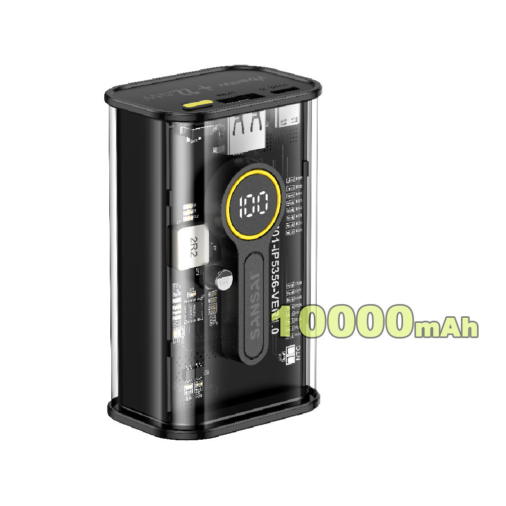 Sansai Power Bank 10000mAh 22.5W w/ LED Display 9x5 cm Black