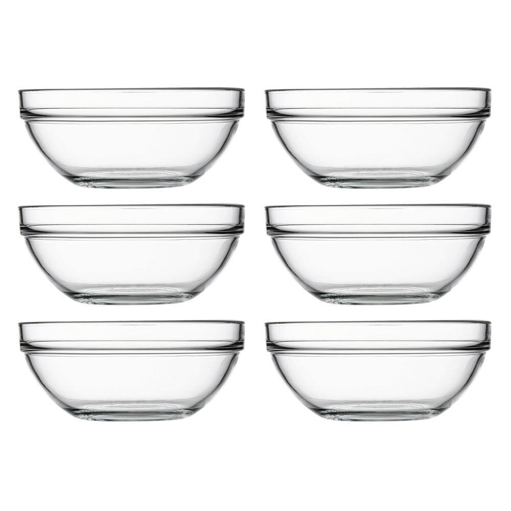 6PK Pasabahce Chefs 20cm Glass Bowl Round Tempered - Clear