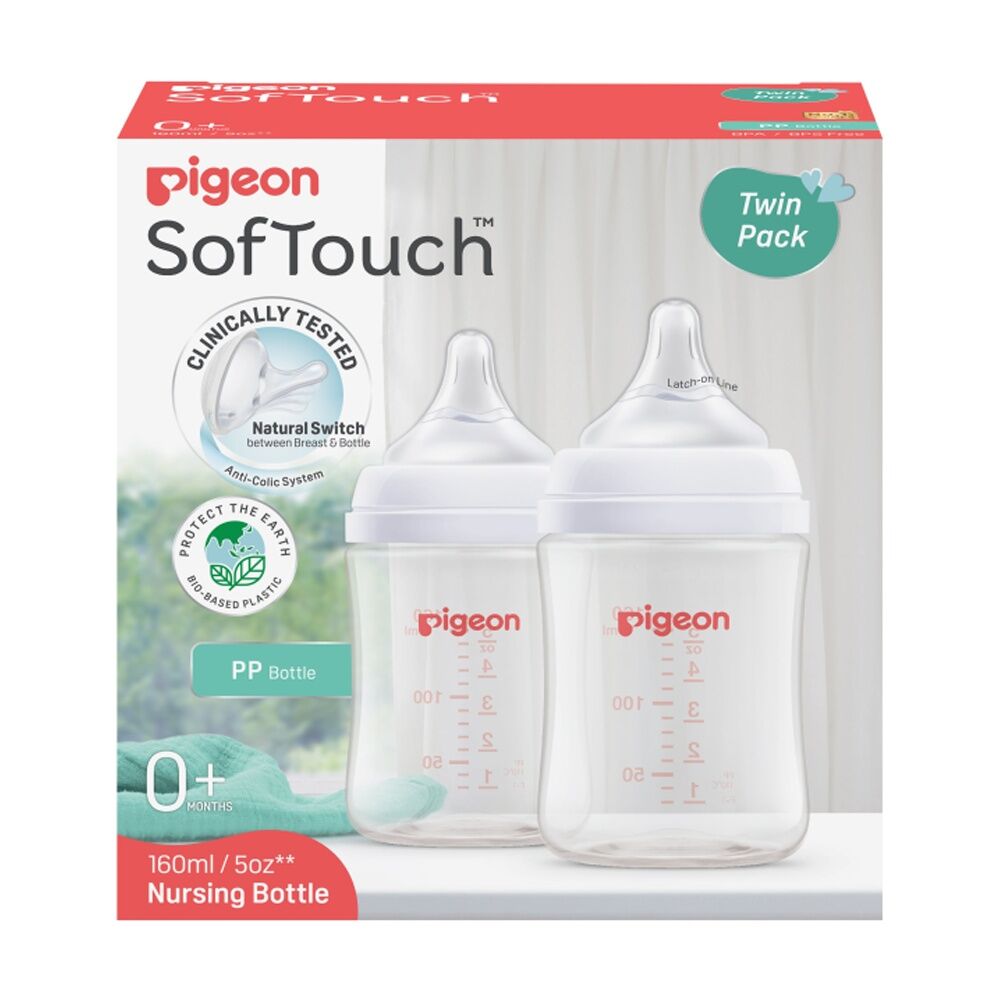 2pc Pigeon Softouch BPP Baby Bottle PP Twin Pack Anti-Colic 160ml 0m+