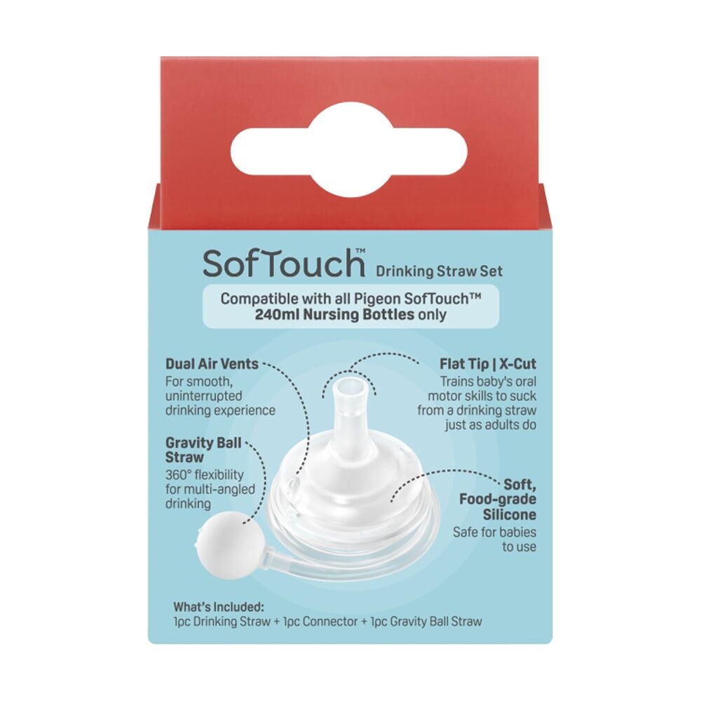 Pigeon Softouch Drinking Straw Set Nursing Baby Bottle Compatible 12m+