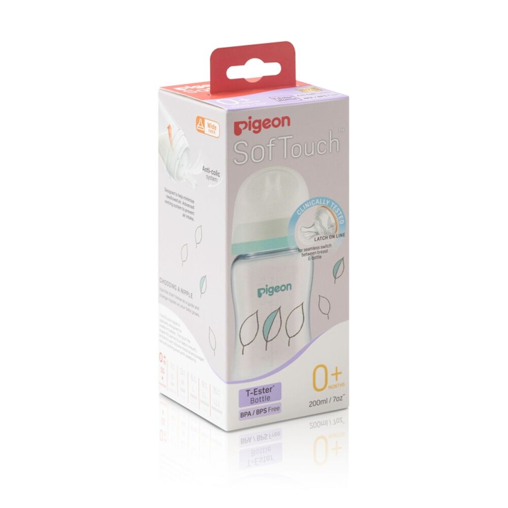 Pigeon SofTouch III Bottle T-Ester 200ml Leaf Anti-Colic Steriliser Safe 0m+