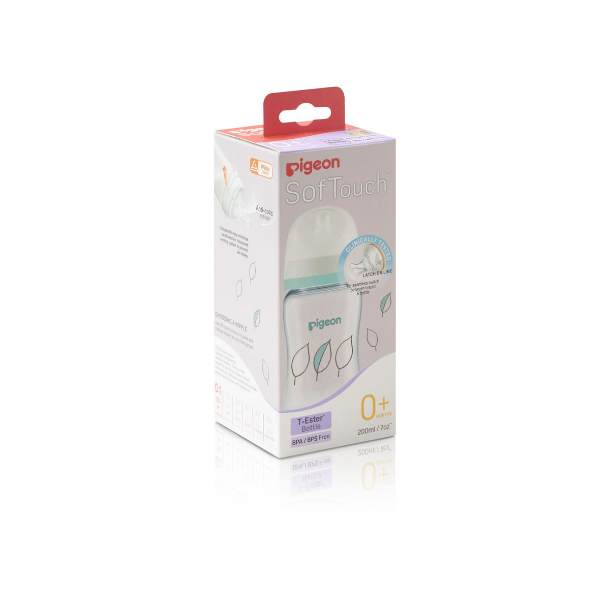 2PK Pigeon SofTouch III Bottle T-Ester 200ml Leaf Anti-Colic 0m+