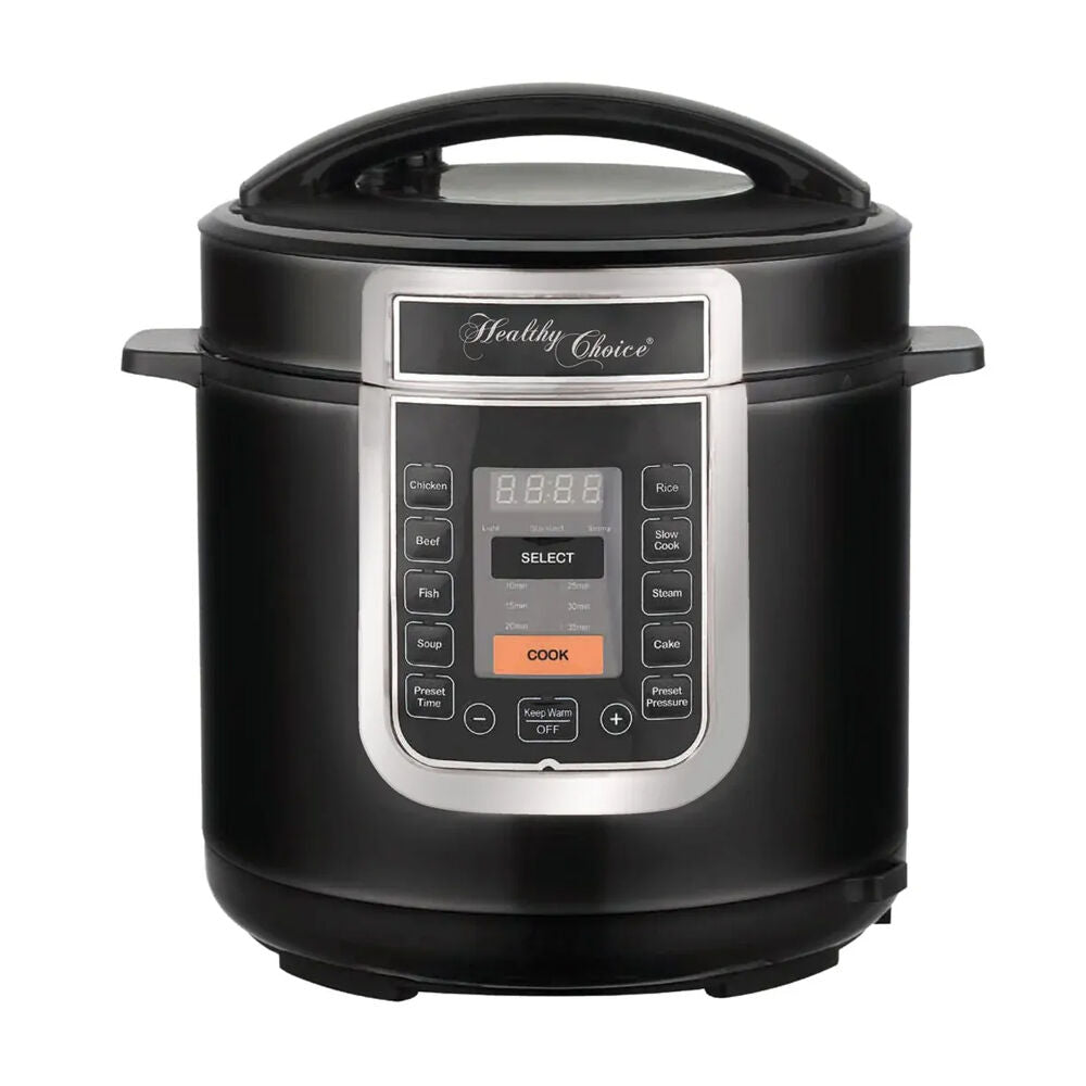 Healthy Choice 1000W Electric Multifunction Slow/Pressure Cooker 6L Black/Silver