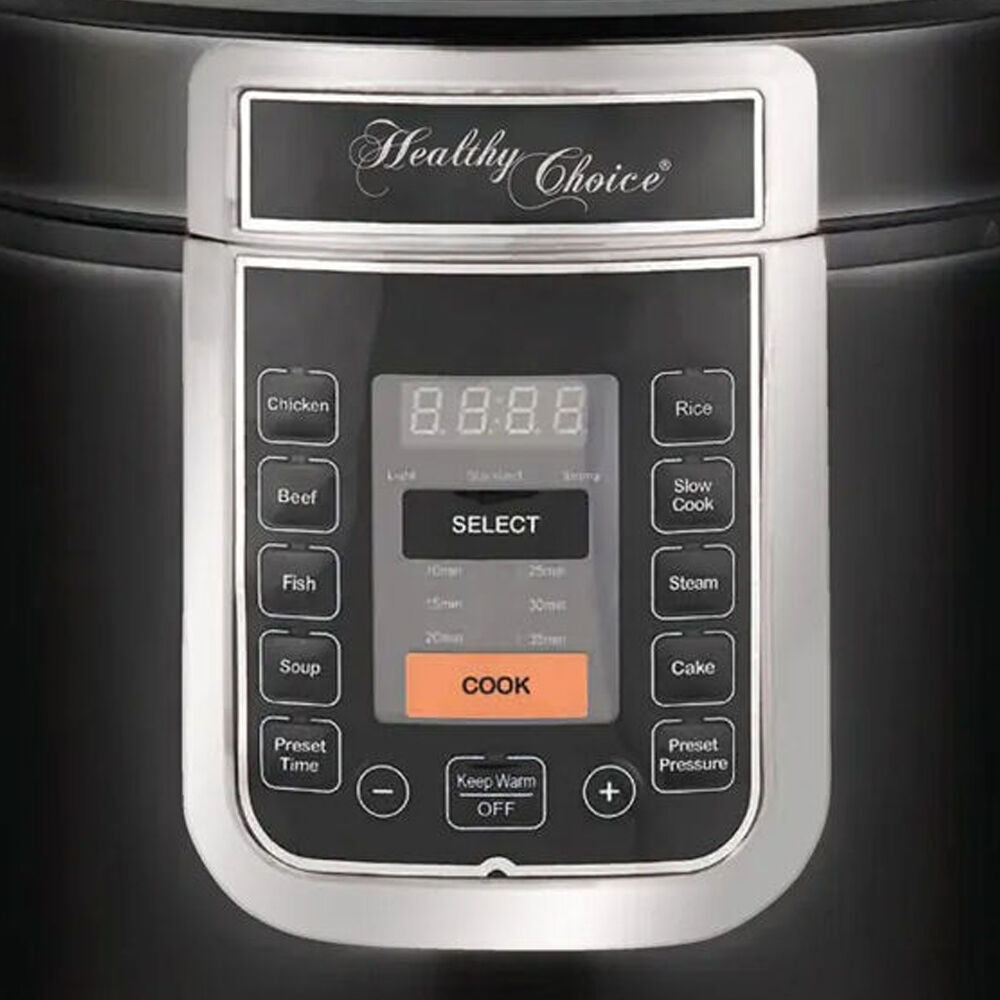 Healthy Choice 1000W Electric Multifunction Slow/Pressure Cooker 6L Black/Silver