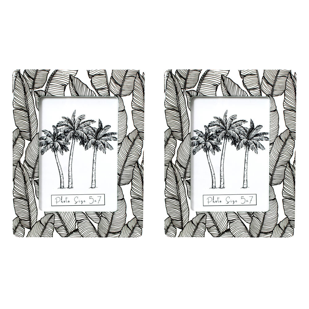2PK LVD Mono Leaves Ceramic/MDF/Glass 5x7" Photo Frame Display