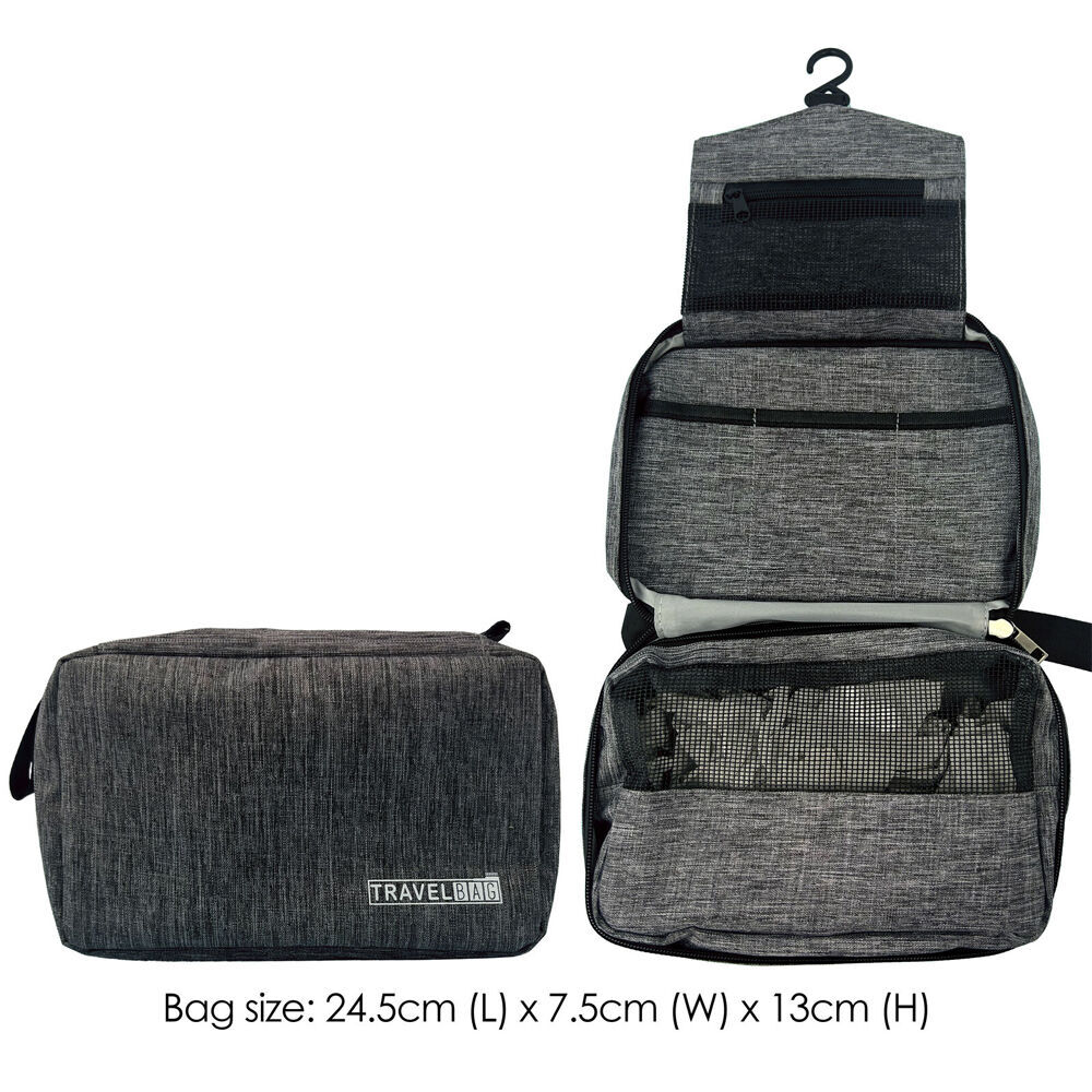 4PK Frankie & Me Women's Rectangular Zip Cosmetics Hanging Toiletry Bag 24.5cm Grey