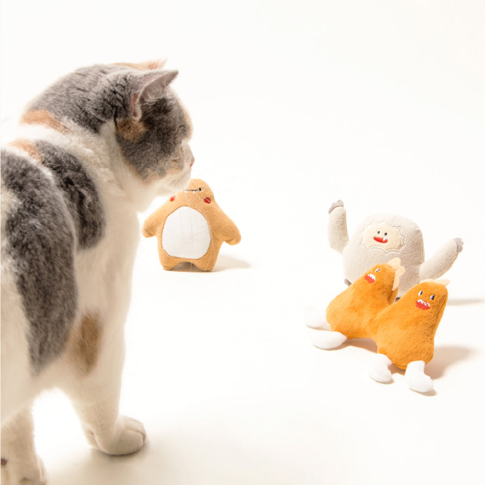 2x Pidan Little Monster Plush Pet Cat Interactive Toy - Grey