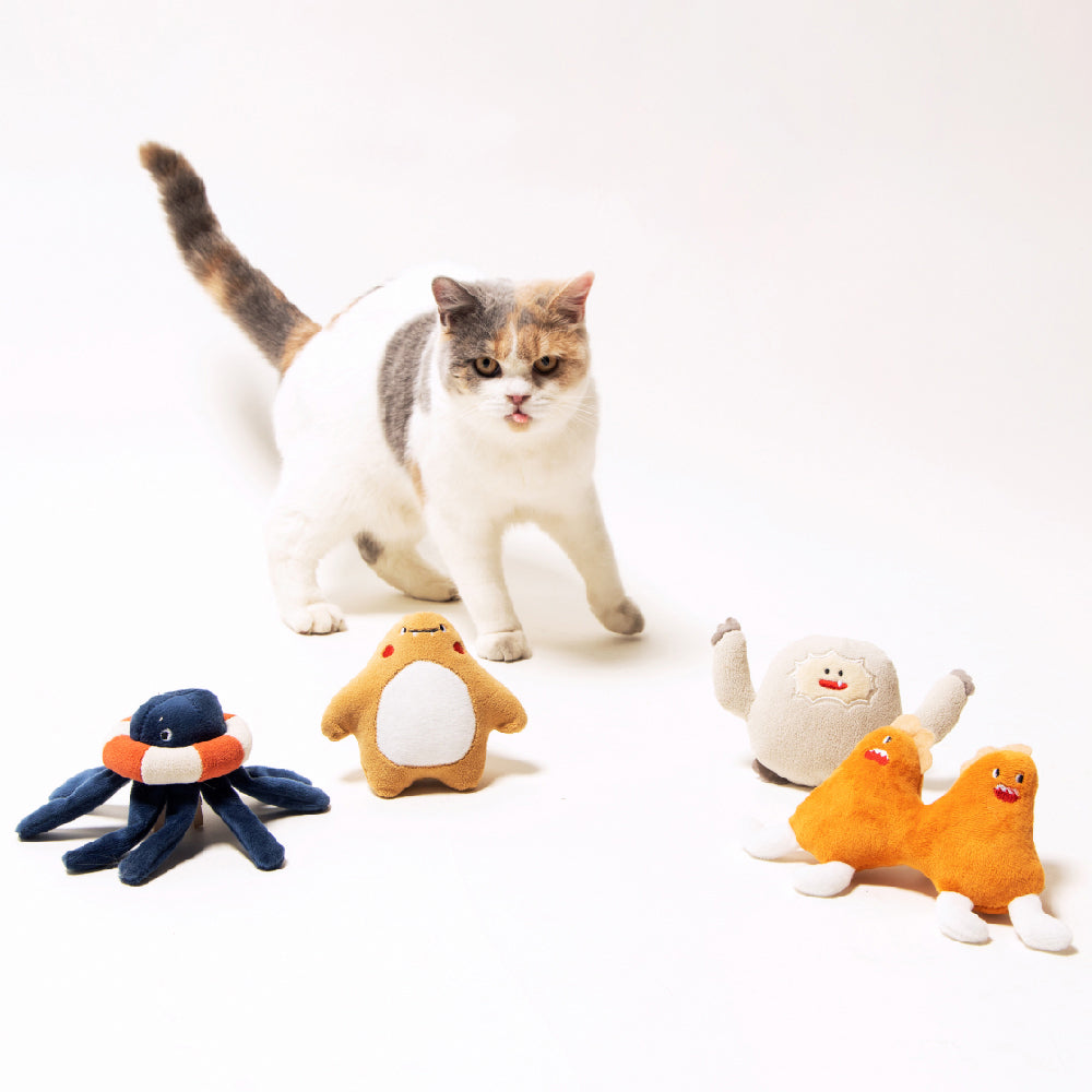 2x Pidan Little Monster Plush Pet Cat Interactive Toy - Grey