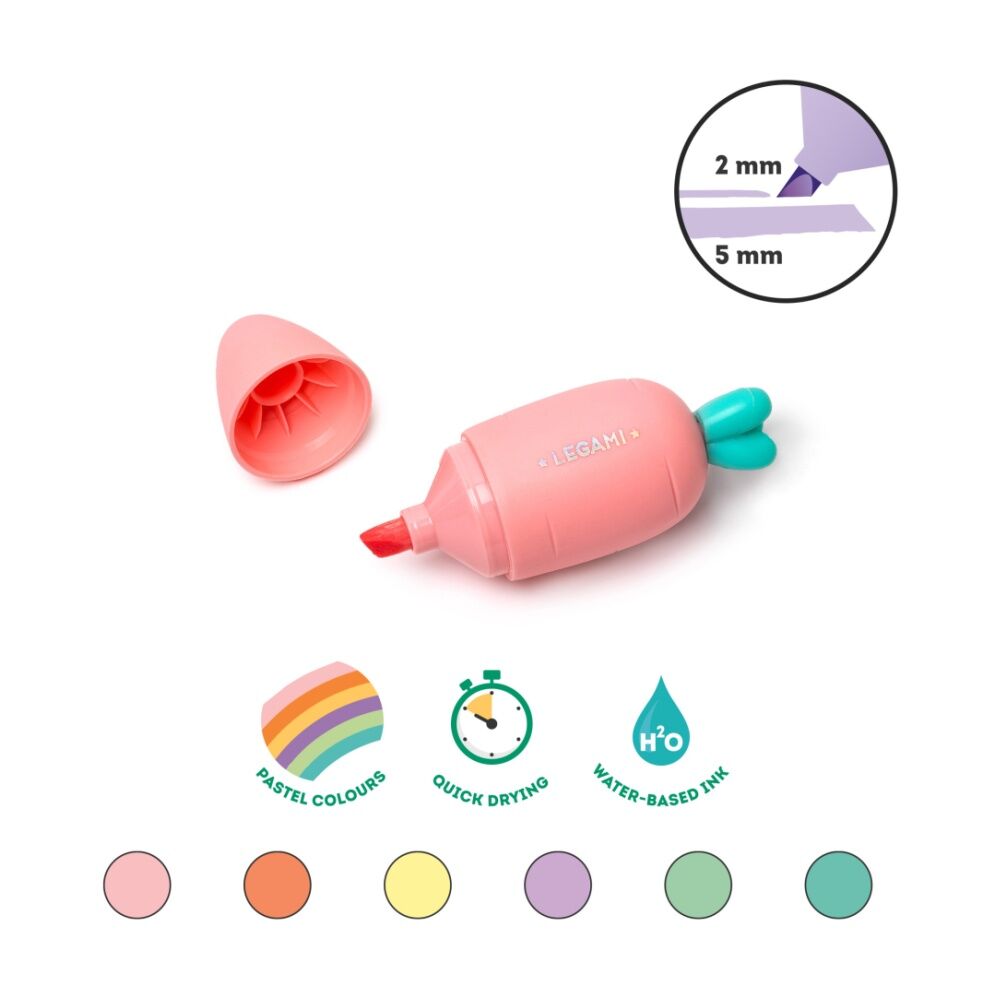 4x 6pc Legami Mini Highlighters Carrot Shaped Coloured Set Fun Stationery