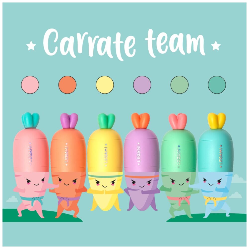 4x 6pc Legami Mini Highlighters Carrot Shaped Coloured Set Fun Stationery