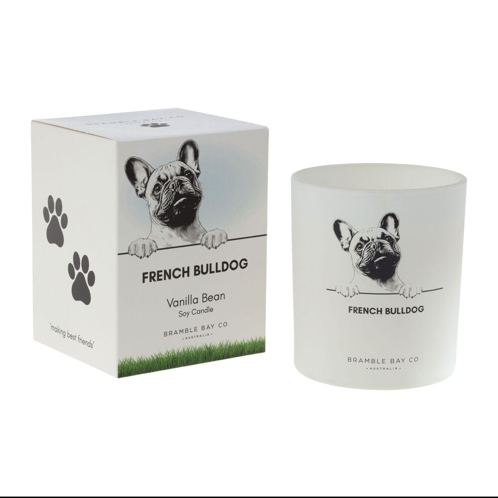 Bramble Bay French Bulldog Soy Candle Warm Vanilla Scented Home Fragrance 300g