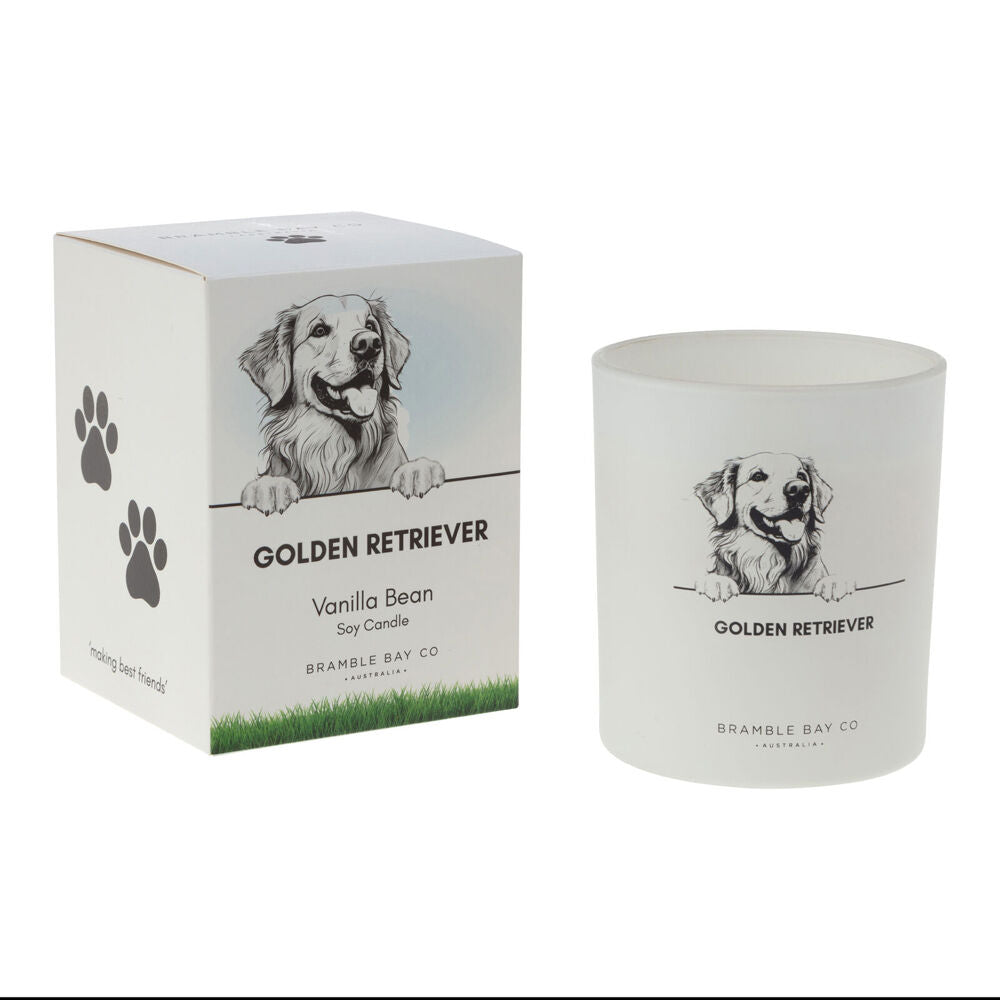 Bramble Bay Golden Retriever Soy Candle Warm Vanilla Scented 300g