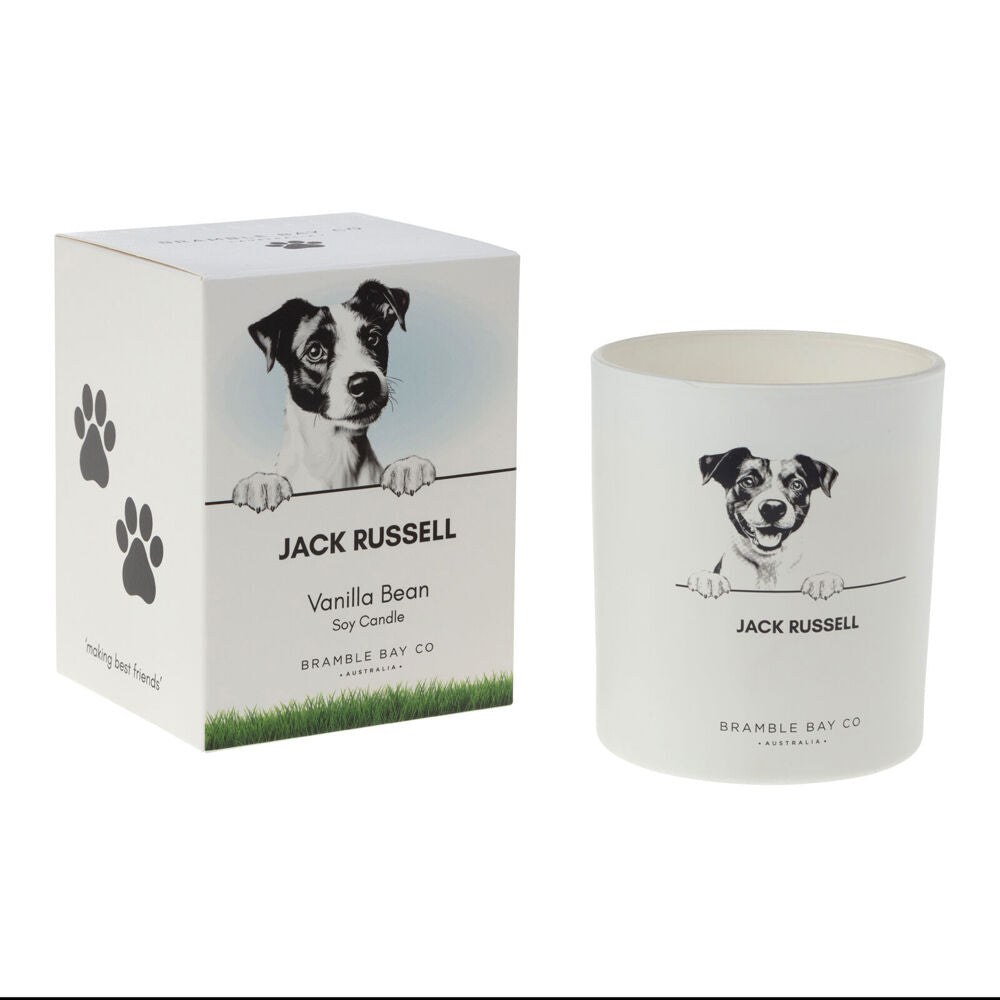 Bramble Bay Jack Russell Terrier Soy Candle Warm Vanilla Scented 300g