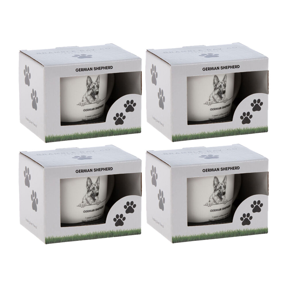 4PK Bramble Bay German Shepherd Dog Print Novelty/Coffee Mug White